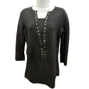 🖤Tory Burch US M Gray Studded Knit Tunic Sweater Top Luxe Prep Moto Y2K Studded